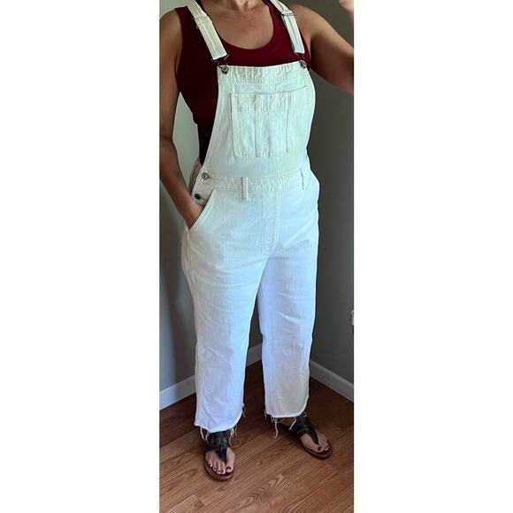 Abercrombie and Fitch Creamy White Wide Leg Denim Jean Overalls/Jumpsuit - Picture 17 of 17